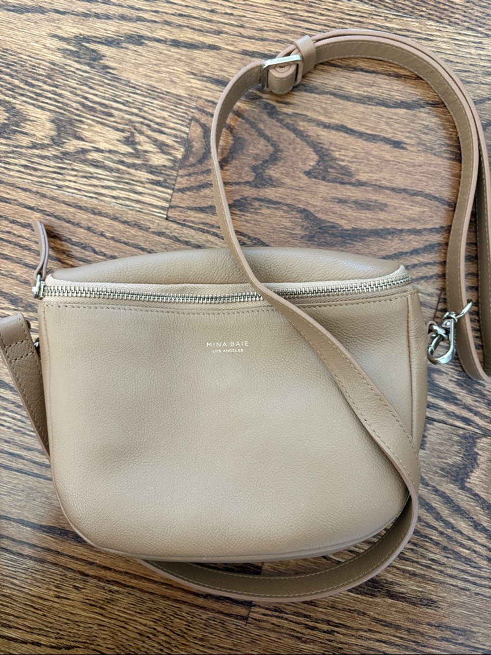 Minimal Pebbled Crossbody Bag in Taupe